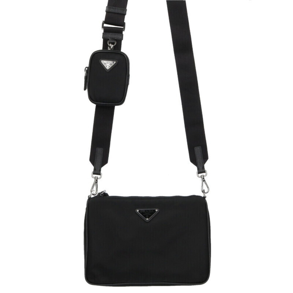Prada Triangle Plate Clutch Shoulder Bag Black